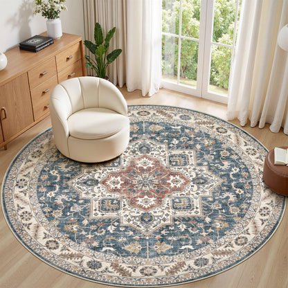 cotiled 5x7 Area Rug for Living Room, Washable, Traditional, Beige