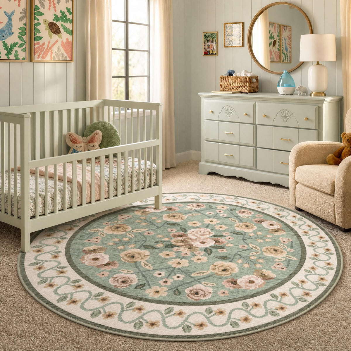 Garvee Beige Floral 5x7 Area Rug for Bedroom Living Room