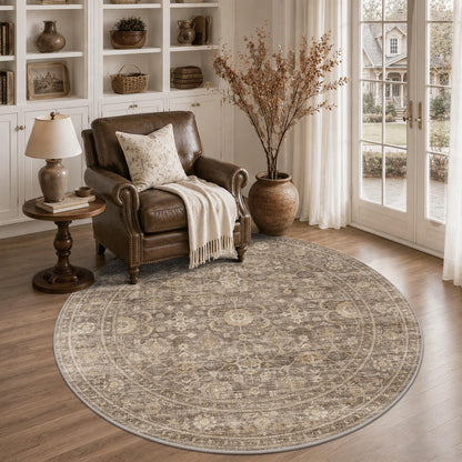 JOOJA 6x9 Brown Vintage Boho Washable Area Rug, Soft Low Pile Floor Carpet