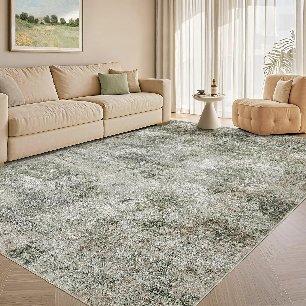 Tortania Area Rug Living Room Rugs - 5x7 Washable Large Soft Neutral Boho Moroccan Bohemian Farmhouse Rug Indoor Floor Carpet for Bedroom Under Dining Table Home Office Decor - Cream Brown