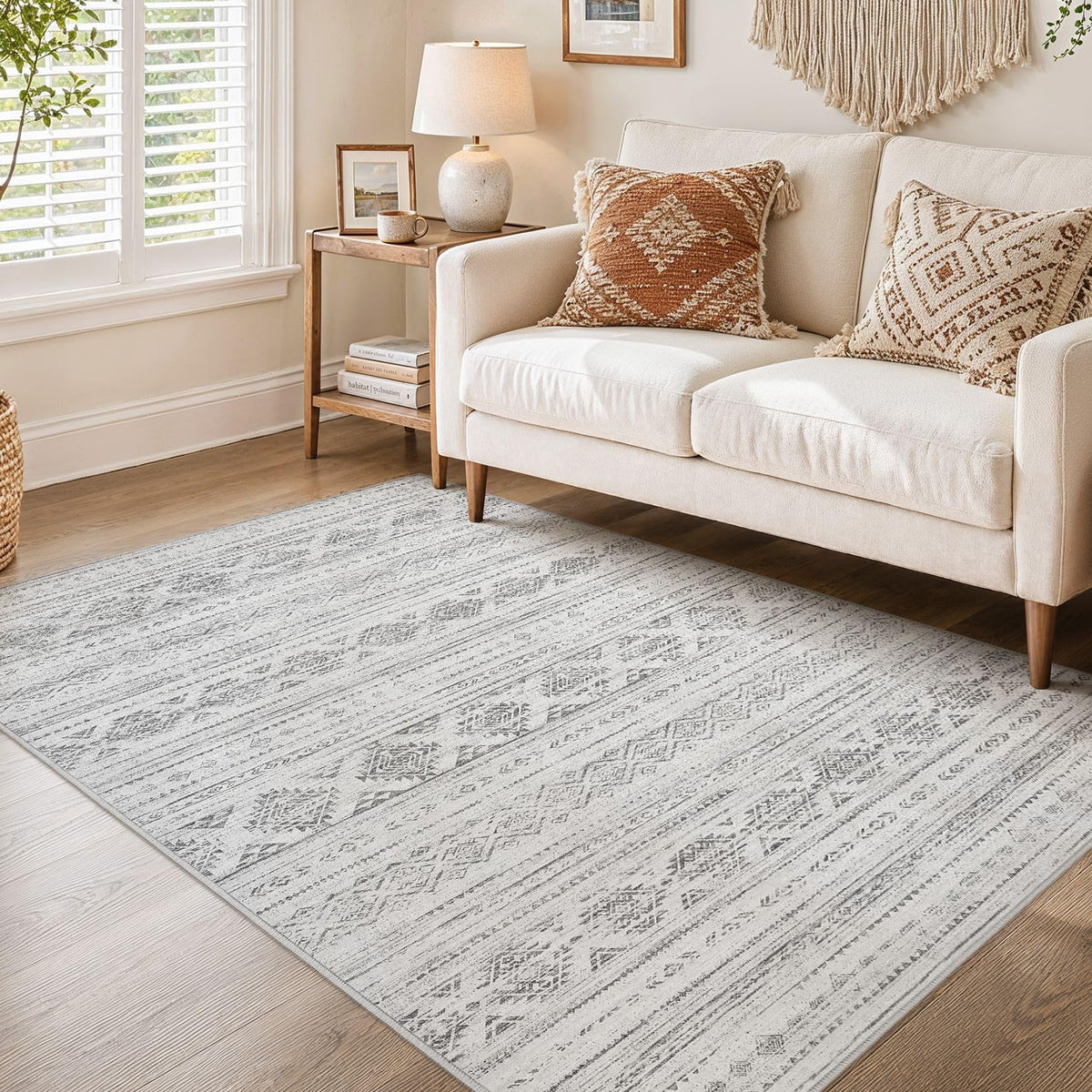 Nakagishi Boho 5x7 Area Rug Living Room Rugs Machine Washable Beige/Brown