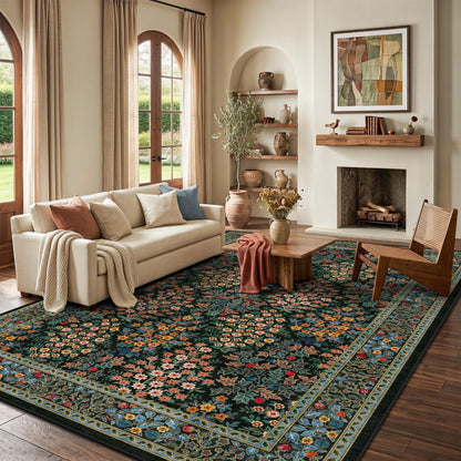 8x10 Area Rugs, Machine Washable Low Pile Floral Rugs for Living Room, Bedroom, Large Boho Area Rug with Non-Slip Backing for Dining Room(Beige Floral)