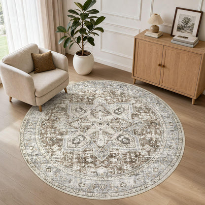 Tortania Area Rug 5x7 Living Room Rug Washable Soft Cream/Blue