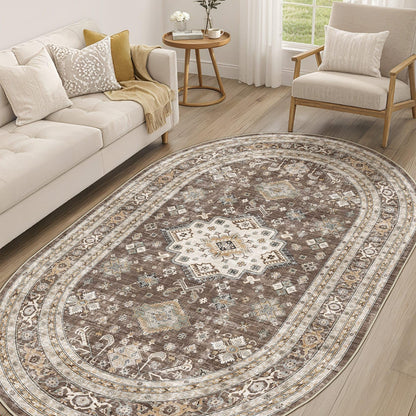 cotiled 5x7 Area Rug for Living Room, Washable, Traditional, Beige