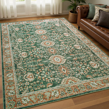 Goideal Washable Rug 4x6, Beige Area Rugs Non Slip, Indoor Low Pile Carpet with Rubber Backing for Living Room Kitchen Bathroom Entryway Office Bedroom