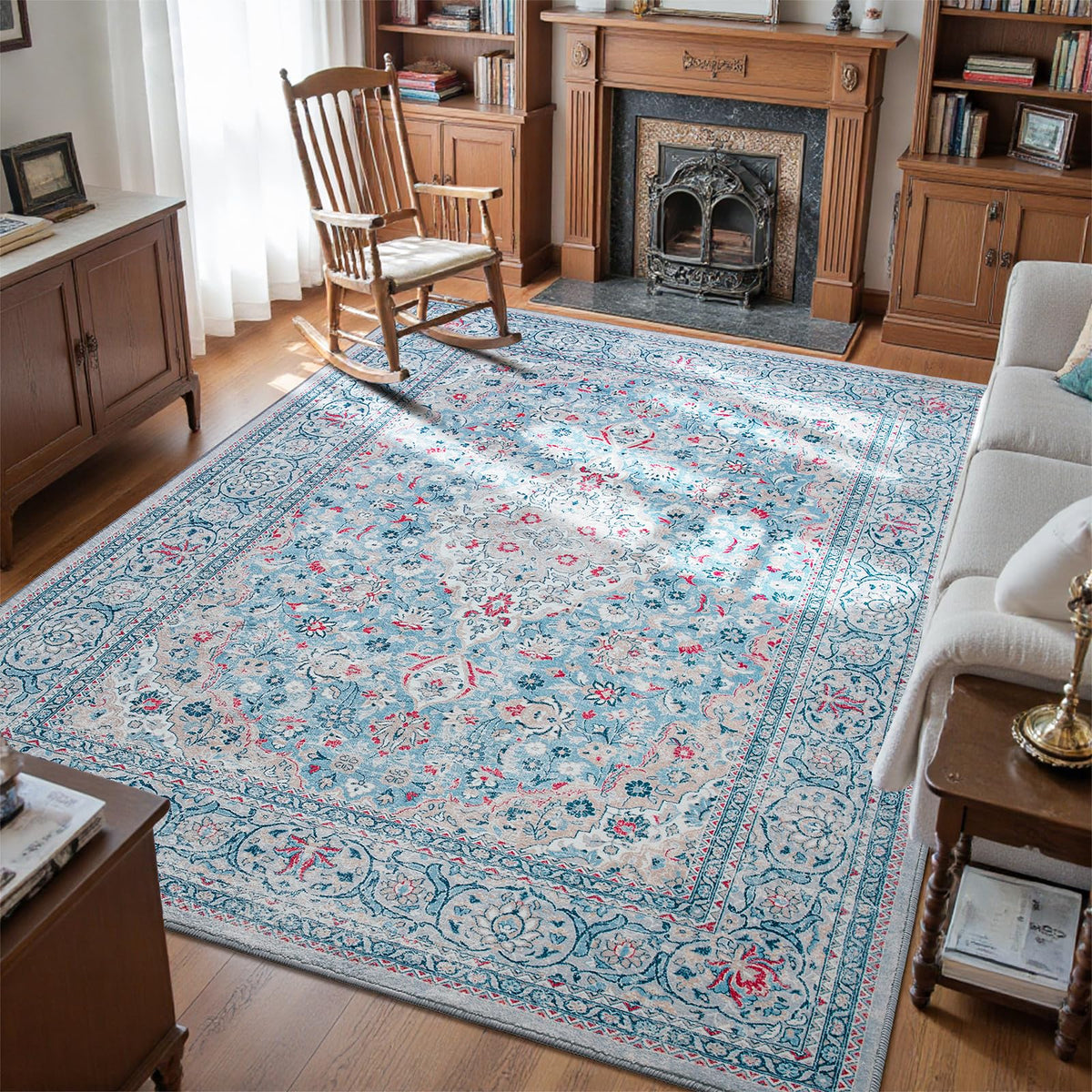 Goideal Washable Rug 4x6, Beige Area Rugs Non Slip, Indoor Low Pile Carpet with Rubber Backing for Living Room Kitchen Bathroom Entryway Office Bedroom