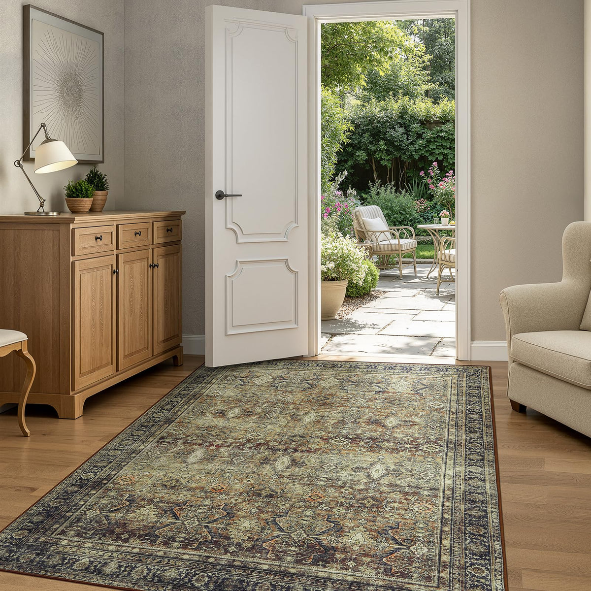 8x10 Area Rugs for Living Room Green Washable Non-Slip Large Carpet