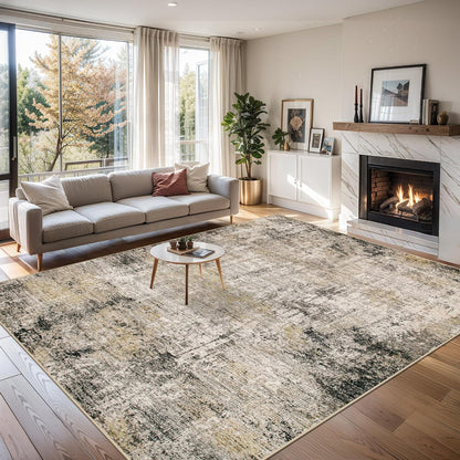 PLHXFR 6x9 Area Rug Living Room: Abstract Washable Carpet Brown Black