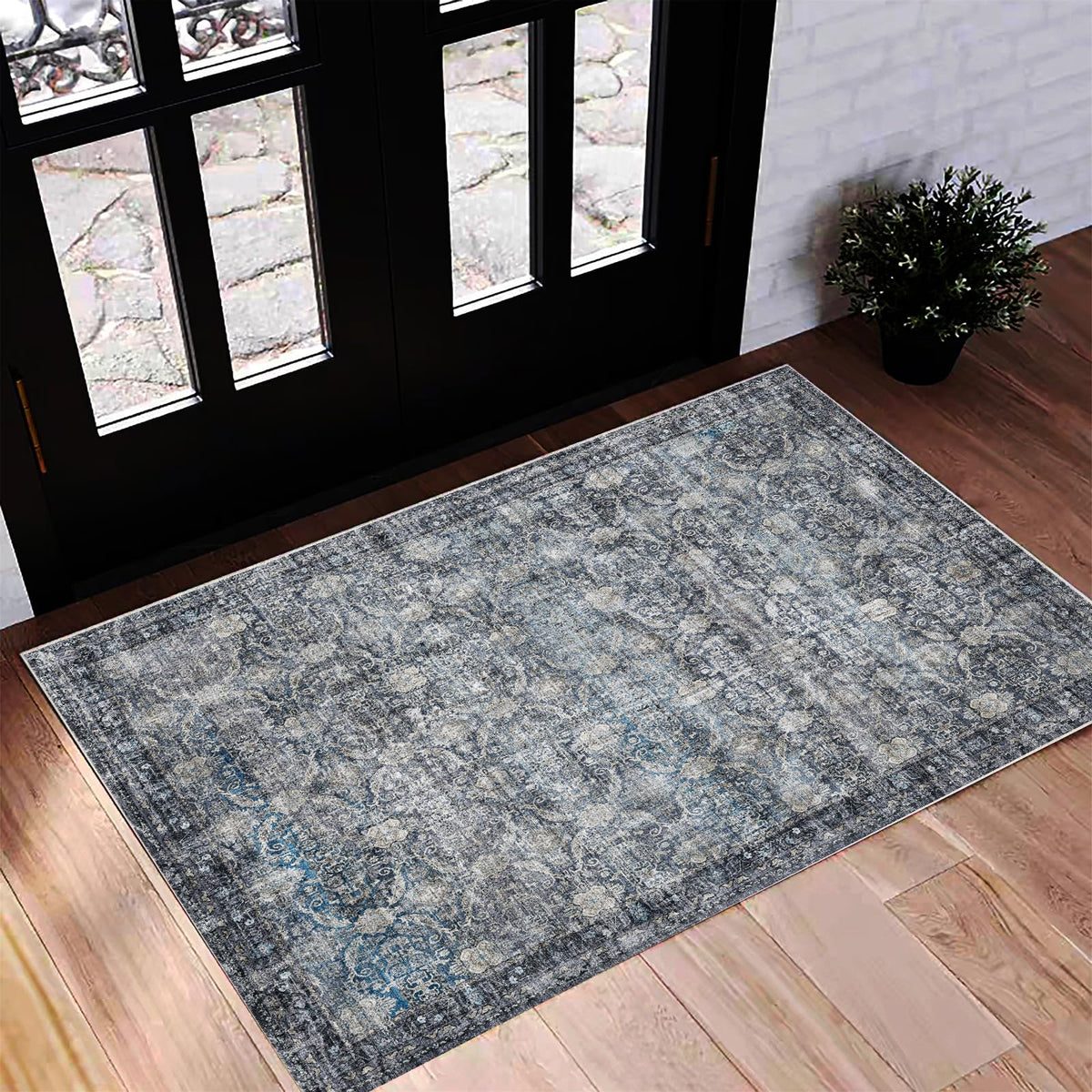 CHAMPLANT 6'x9' Washable Vintage Area Rug Boho Chic Medallion Distressed Design Non-Shedding Easy Care Ideal for High Traffic Areas in Living Room Bedroom Kitchen Office Large Carpet