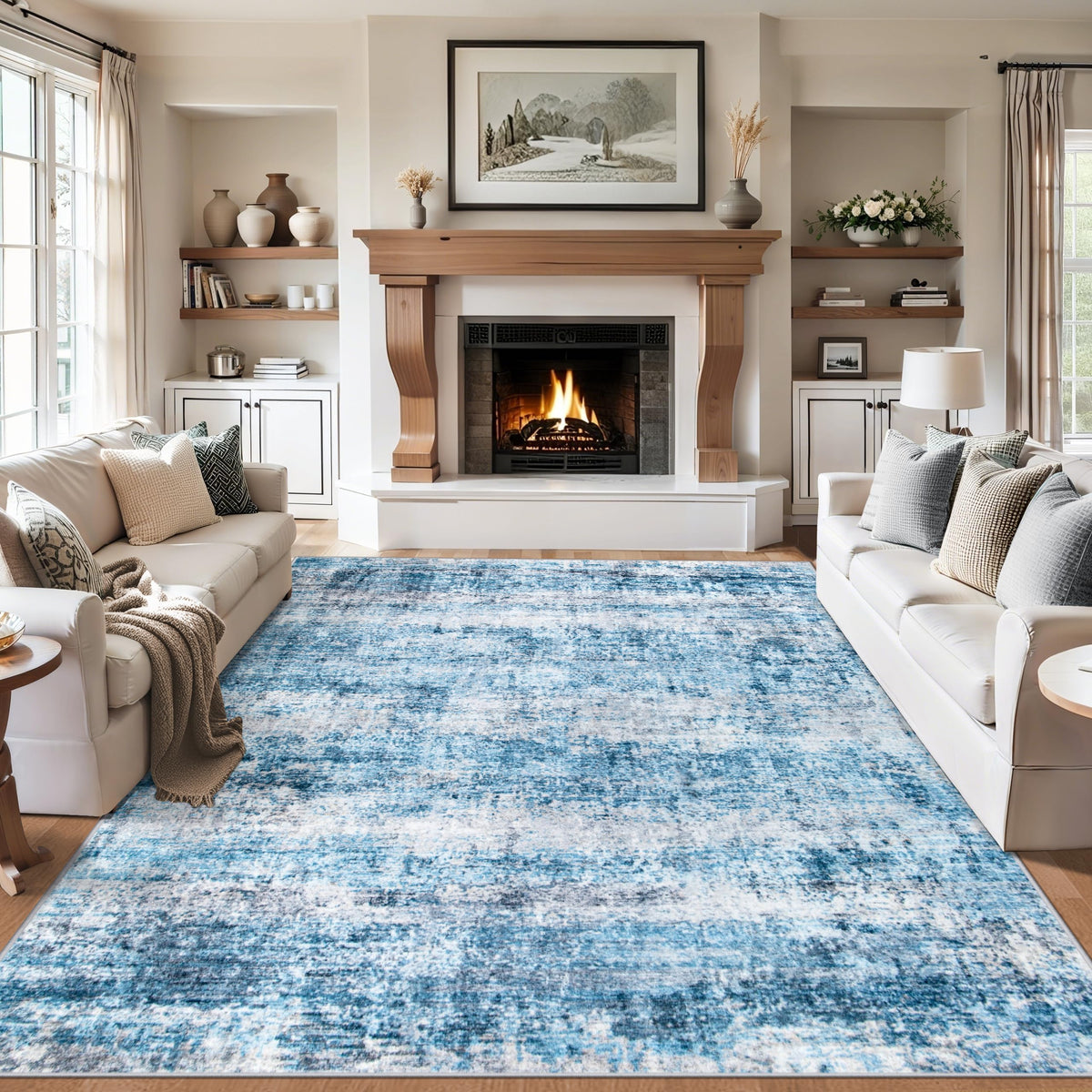 PLHXFR 6x9 Area Rug Living Room: Abstract Washable Carpet Brown Black