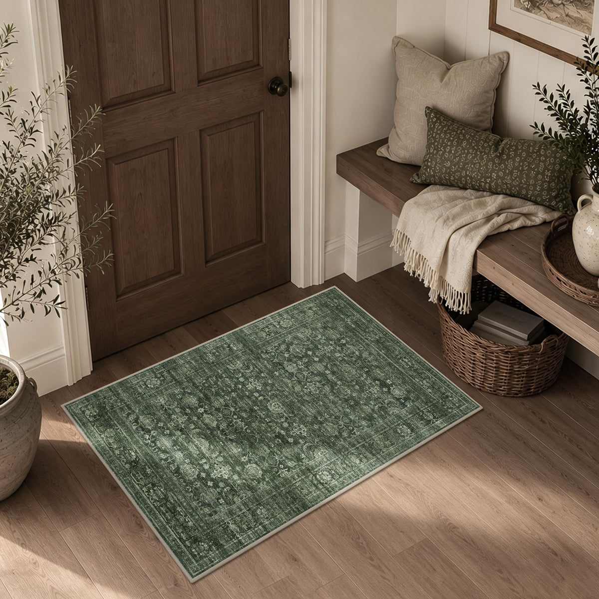 JOOJA 6x9 Brown Vintage Boho Washable Area Rug, Soft Low Pile Floor Carpet