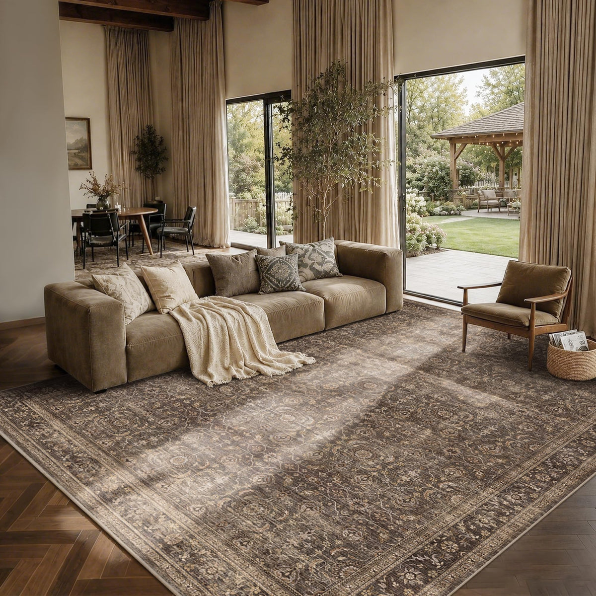 JOOJA 6x9 Brown Vintage Boho Washable Area Rug, Soft Low Pile Floor Carpet