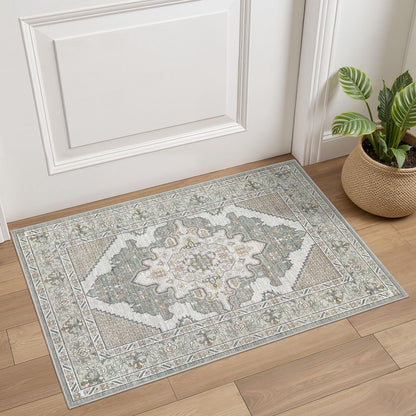 Tortania Area Rug 5x7 Living Room Rug Washable Soft Cream/Blue
