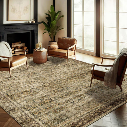 CHAMPLANT 6'x9' Washable Vintage Area Rug Boho Chic Medallion Distressed Design Non-Shedding Easy Care Ideal for High Traffic Areas in Living Room Bedroom Kitchen Office Large Carpet
