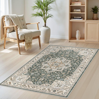 cotiled 5x7 Area Rug for Living Room, Washable, Traditional, Beige