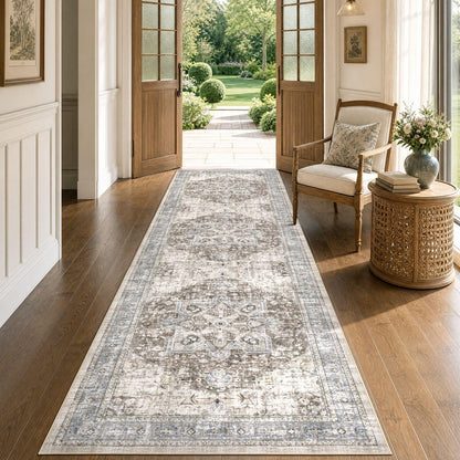 Tortania Area Rug 5x7 Living Room Rug Washable Soft Cream/Blue