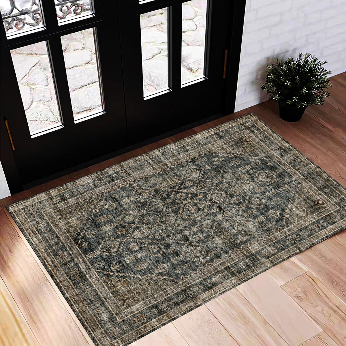 CHAMPLANT 6'x9' Washable Vintage Area Rug Boho Chic Medallion Distressed Design Non-Shedding Easy Care Ideal for High Traffic Areas in Living Room Bedroom Kitchen Office Large Carpet
