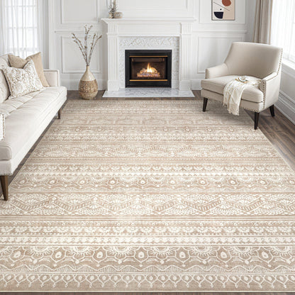 Tortania Area Rug Living Room Rugs - 5x7 Washable Large Soft Neutral Boho Moroccan Bohemian Farmhouse Rug Indoor Floor Carpet for Bedroom Under Dining Table Home Office Decor - Cream Brown