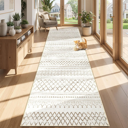 Area Rug for Living Room 6x9: Large Washable Boho Moroccan Rugs Geometric Neutral Rug, Non-Slip Foldable Morden Farmhouse Indoor Floor Carpet for Bedroom Dining Table Home(Brown Green,6'x9')