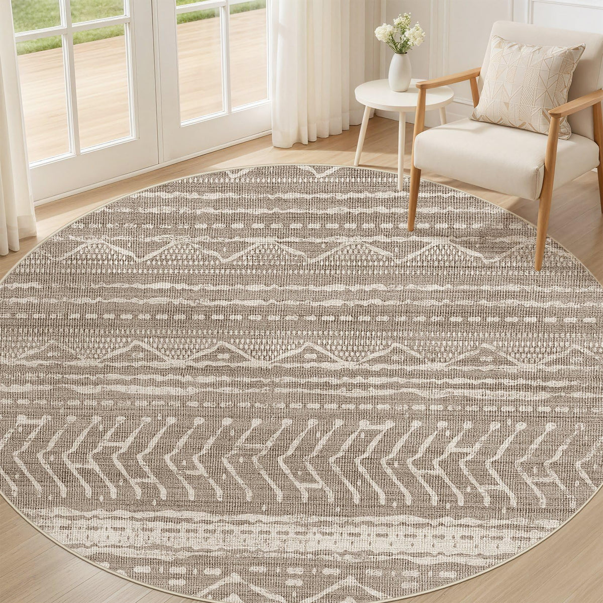 Nakagishi Boho 5x7 Area Rug Living Room Rugs Machine Washable Beige/Brown