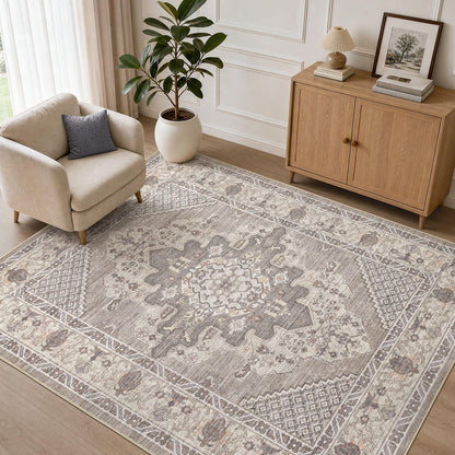 Tortania Area Rug 5x7 Living Room Rug Washable Soft Cream/Blue