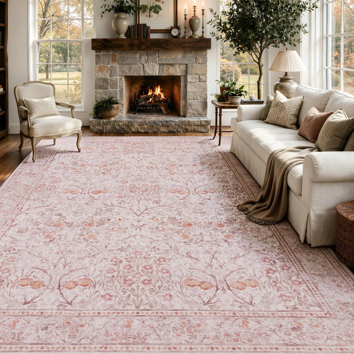 JOLLYVOGUE 5x7 Area Rugs for Living Room, Washable Rug, Beige