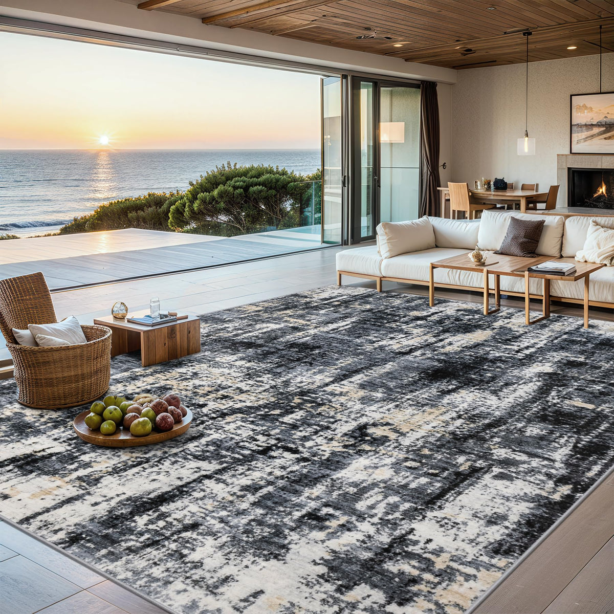 PLHXFR 6x9 Area Rug Living Room: Abstract Washable Carpet Brown Black