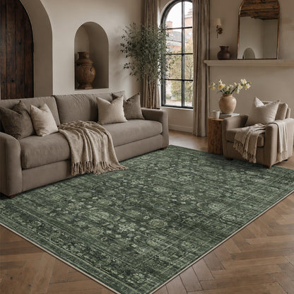 JOOJA 6x9 Brown Vintage Boho Washable Area Rug, Soft Low Pile Floor Carpet