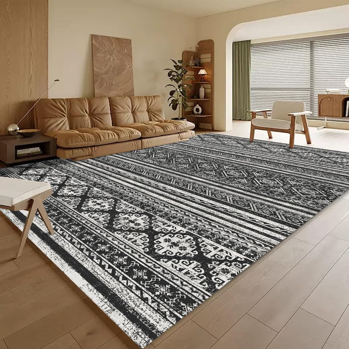 RUGSURE Washable Area Rugs - Perfect for Living Room, Bedroom, Kids Room, Nursery - Stain & Water Resistant Non-Slip, Pet & Child Friendly, Vintage Tribal Area Rugs (Green, 5' x 7')