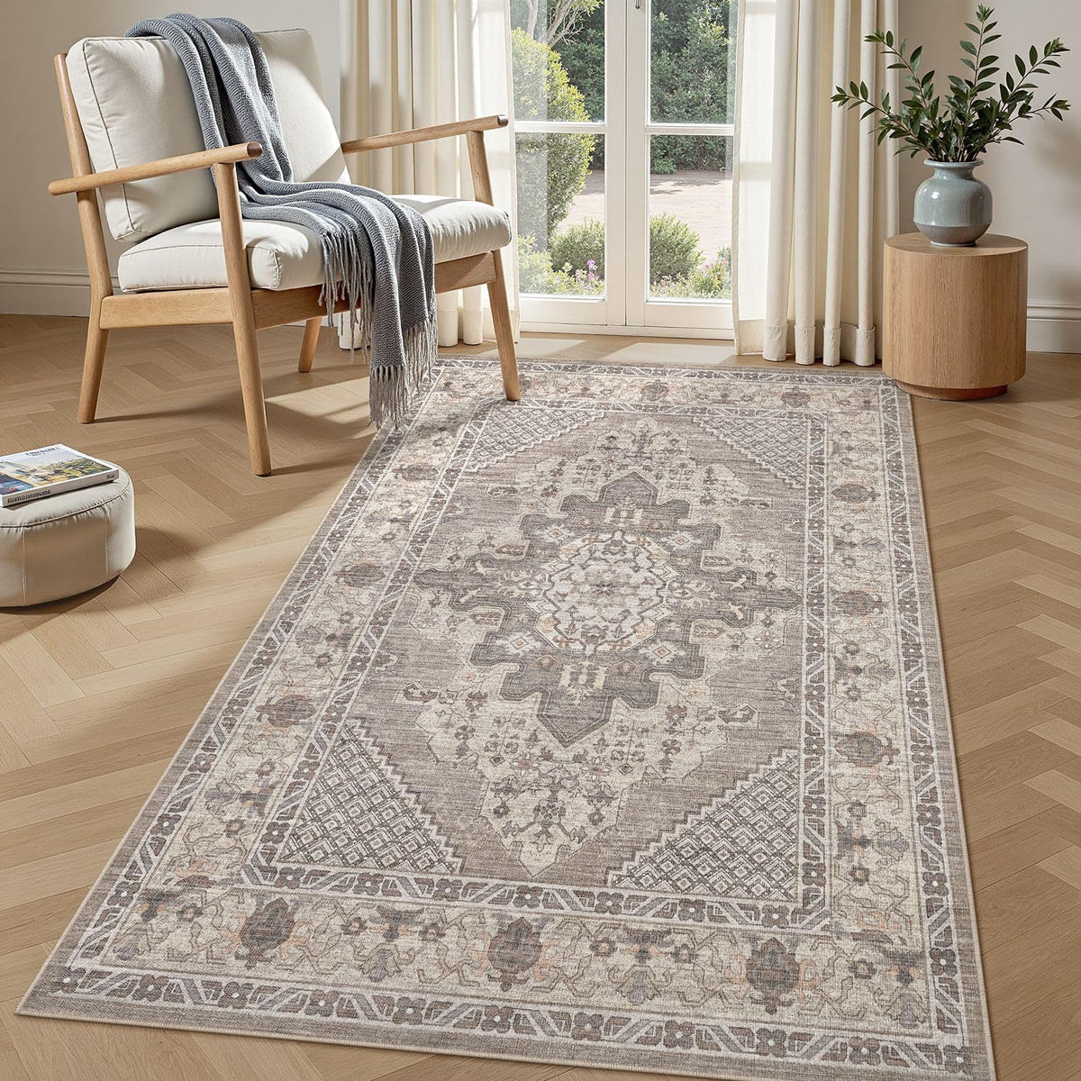 Tortania Area Rug 5x7 Living Room Rug Washable Soft Cream/Blue