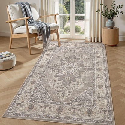 Tortania Area Rug 5x7 Living Room Rug Washable Soft Cream/Blue