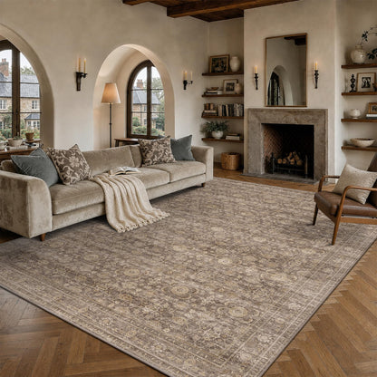 JOOJA 6x9 Brown Vintage Boho Washable Area Rug, Soft Low Pile Floor Carpet