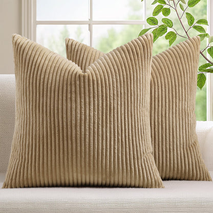 Mecatny Corduroy Fall Throw Pillow Covers 18x18 Set of 2 Olive Green