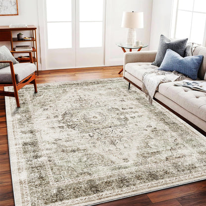 CHAMPLANT 6'x9' Washable Vintage Area Rug Boho Chic Medallion Distressed Design Non-Shedding Easy Care Ideal for High Traffic Areas in Living Room Bedroom Kitchen Office Large Carpet