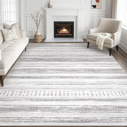 Tortania Area Rug Living Room Rugs - 5x7 Washable Large Soft Neutral Boho Moroccan Bohemian Farmhouse Rug Indoor Floor Carpet for Bedroom Under Dining Table Home Office Decor - Cream Brown