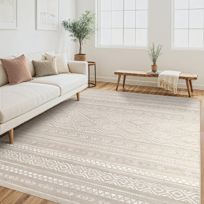Tortania Area Rug Living Room Rugs - 5x7 Washable Large Soft Neutral Boho Moroccan Bohemian Farmhouse Rug Indoor Floor Carpet for Bedroom Under Dining Table Home Office Decor - Cream Brown