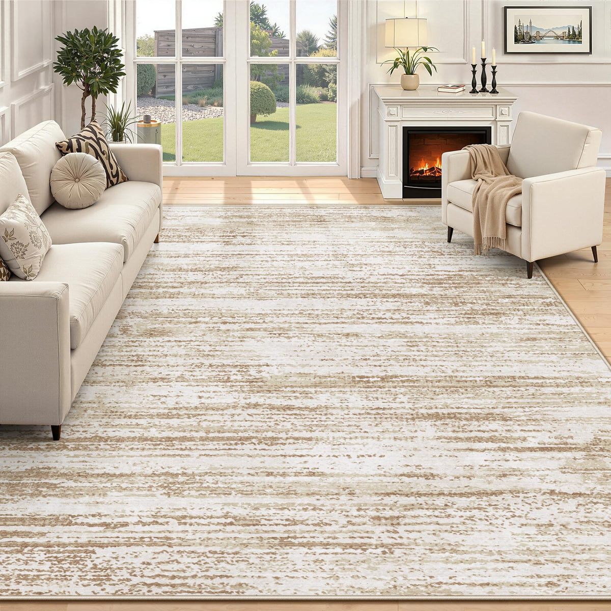 Area Rug 8x10 Living Room Rugs: Washable Modern Rug Large Non-Slip Soft Rugs Stain Resistant Printed Rug Indoor Carpet for Bedroom Kitchen Dining Room Nursery Playroom Home(Beige, 8'x10')