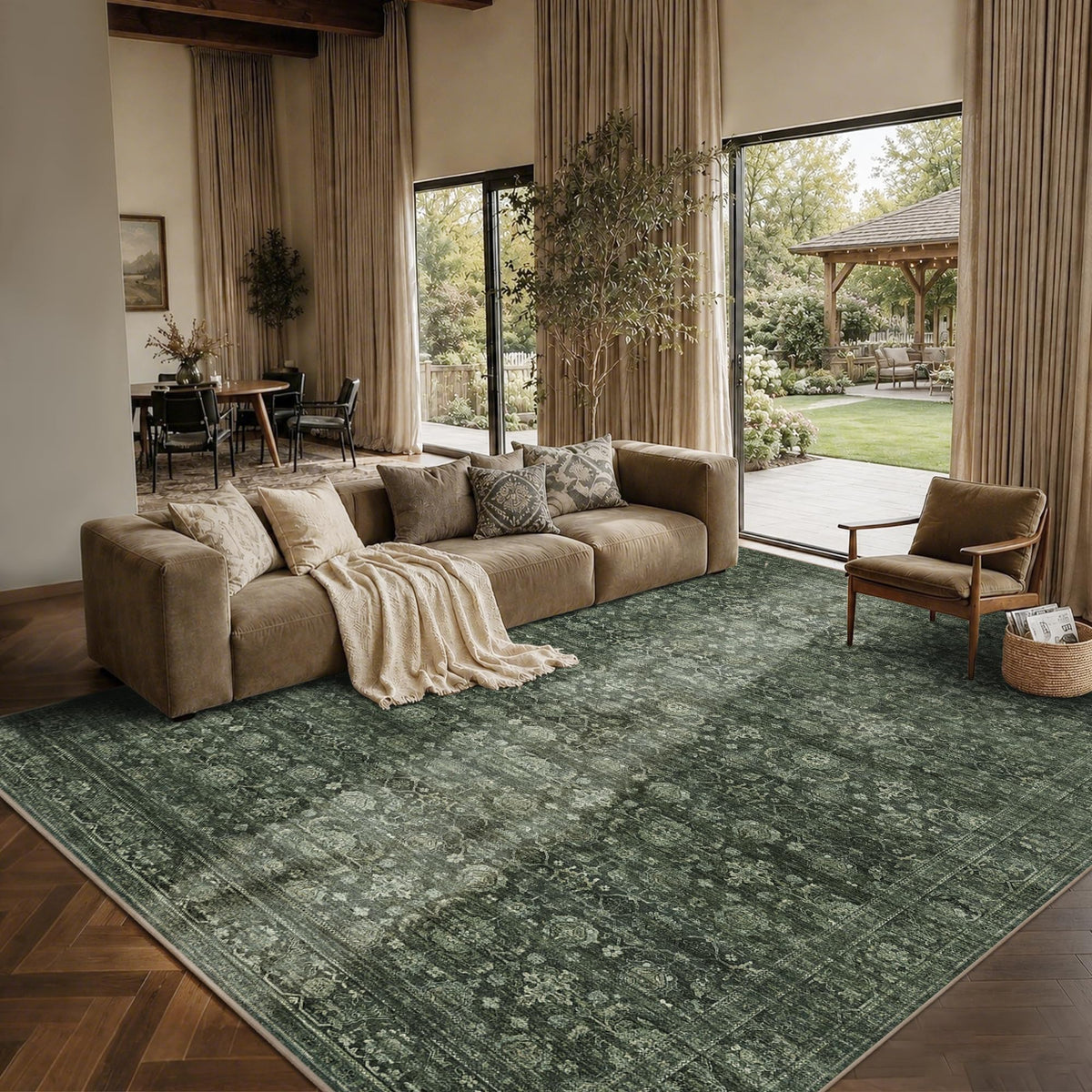 JOOJA 6x9 Brown Vintage Boho Washable Area Rug, Soft Low Pile Floor Carpet