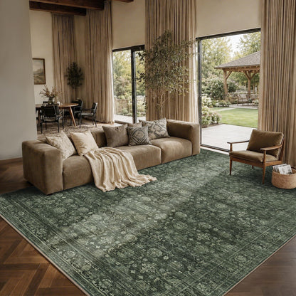 JOOJA 6x9 Brown Vintage Boho Washable Area Rug, Soft Low Pile Floor Carpet