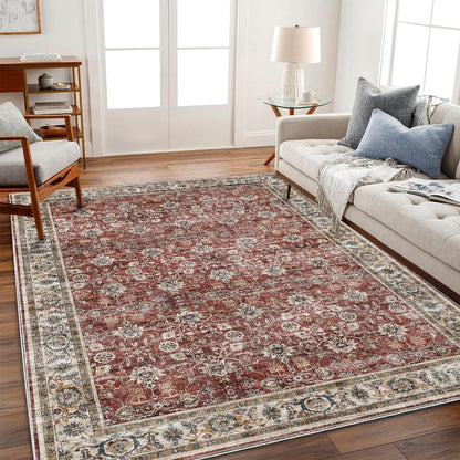 CHAMPLANT 6'x9' Washable Vintage Area Rug Boho Chic Medallion Distressed Design Non-Shedding Easy Care Ideal for High Traffic Areas in Living Room Bedroom Kitchen Office Large Carpet