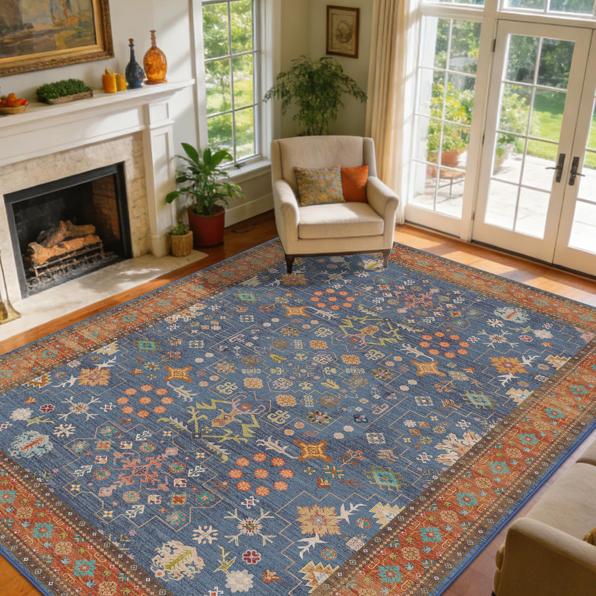 8x10 Washable Area Rugs for Living Room (Charcoal Blush Ivory)