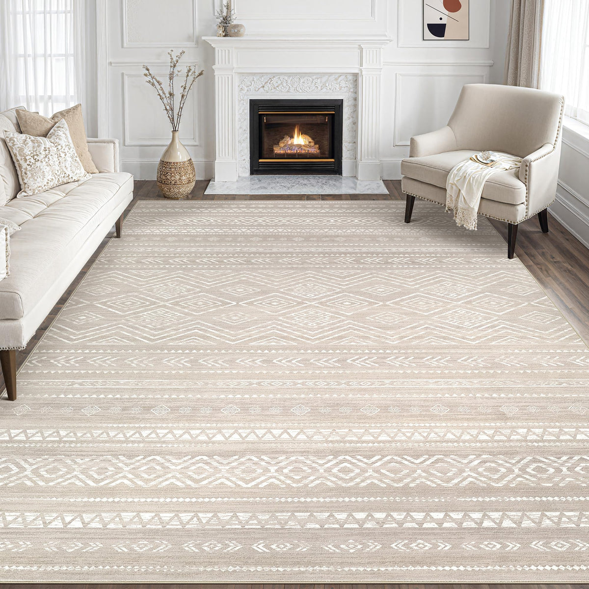Tortania Area Rug Living Room Rugs - 5x7 Washable Large Soft Neutral Boho Moroccan Bohemian Farmhouse Rug Indoor Floor Carpet for Bedroom Under Dining Table Home Office Decor - Cream Brown