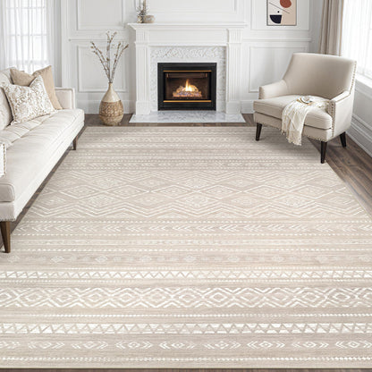 Tortania Area Rug Living Room Rugs - 5x7 Washable Large Soft Neutral Boho Moroccan Bohemian Farmhouse Rug Indoor Floor Carpet for Bedroom Under Dining Table Home Office Decor - Cream Brown