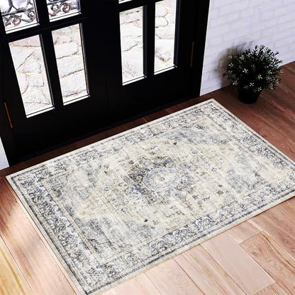 CHAMPLANT 6'x9' Washable Vintage Area Rug Boho Chic Medallion Distressed Design Non-Shedding Easy Care Ideal for High Traffic Areas in Living Room Bedroom Kitchen Office Large Carpet