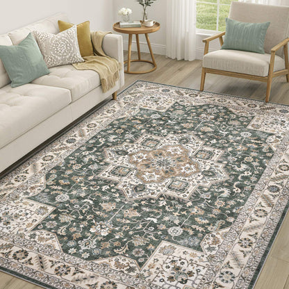 cotiled 5x7 Area Rug for Living Room, Washable, Traditional, Beige
