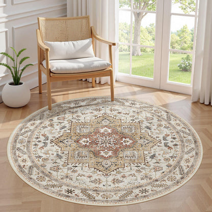 cotiled 5x7 Area Rug for Living Room, Washable, Traditional, Beige