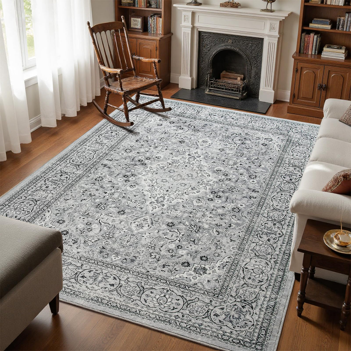 Goideal Washable Rug 4x6, Beige Area Rugs Non Slip, Indoor Low Pile Carpet with Rubber Backing for Living Room Kitchen Bathroom Entryway Office Bedroom