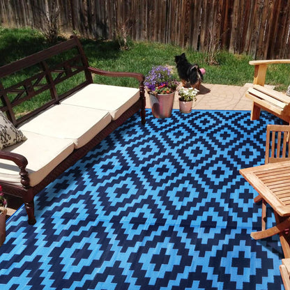 SAND MINE Waterproof Outdoor Rug 5x8 ft, Plastic Reversible Rug, Modern Area Rug, Large Floor Mat for Outdoors, RV, Patio, Backyard, Deck, Picnic, Beach, Camping, Black & Beige
