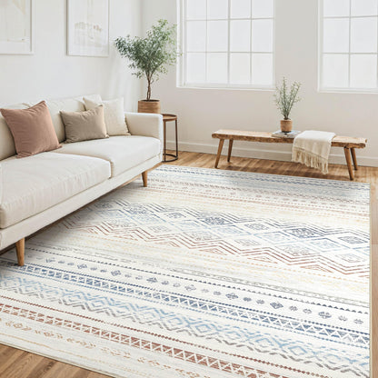 Tortania Area Rug Living Room Rugs - 5x7 Washable Large Soft Neutral Boho Moroccan Bohemian Farmhouse Rug Indoor Floor Carpet for Bedroom Under Dining Table Home Office Decor - Cream Brown