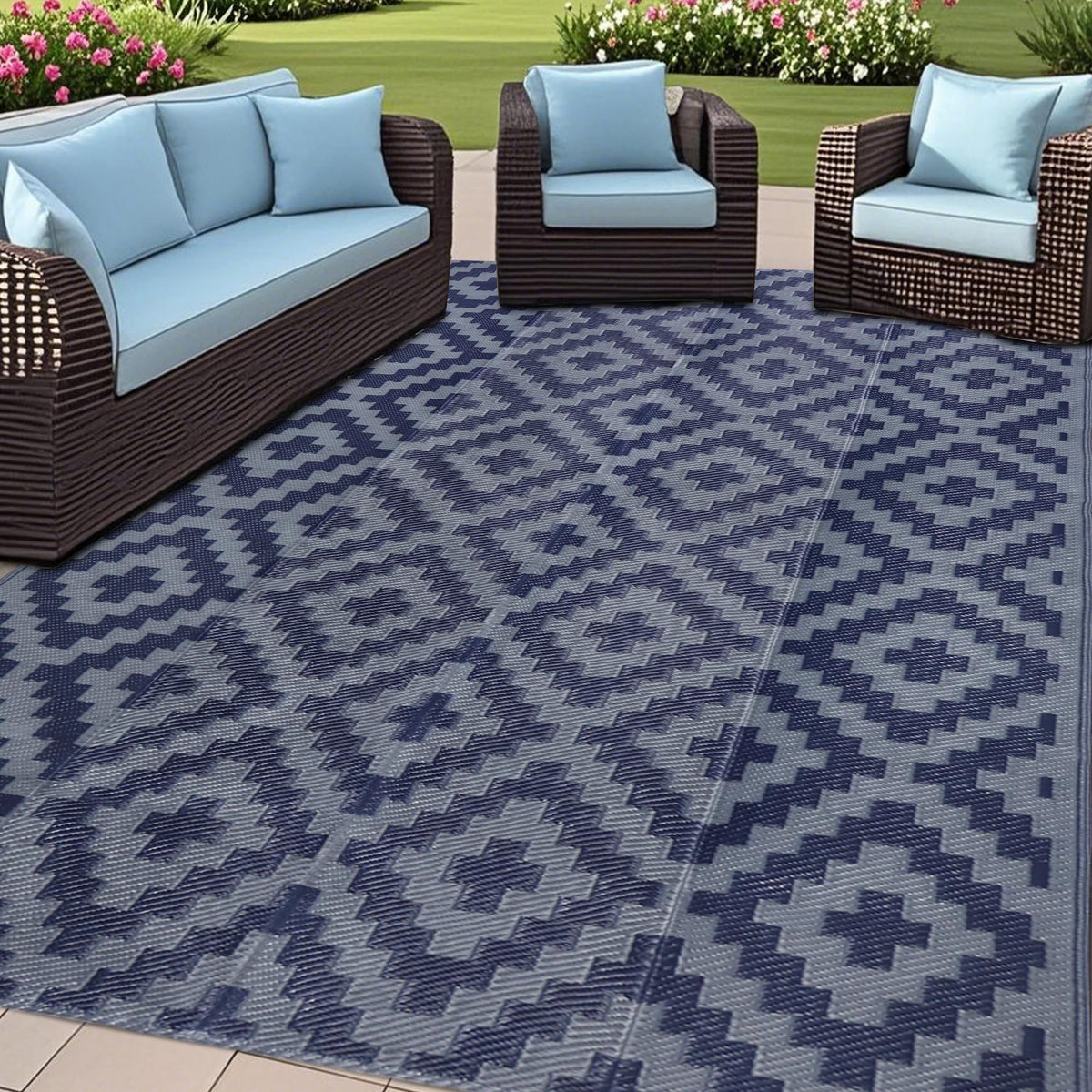 SAND MINE Waterproof Outdoor Rug 5x8 ft, Plastic Reversible Rug, Modern Area Rug, Large Floor Mat for Outdoors, RV, Patio, Backyard, Deck, Picnic, Beach, Camping, Black & Beige